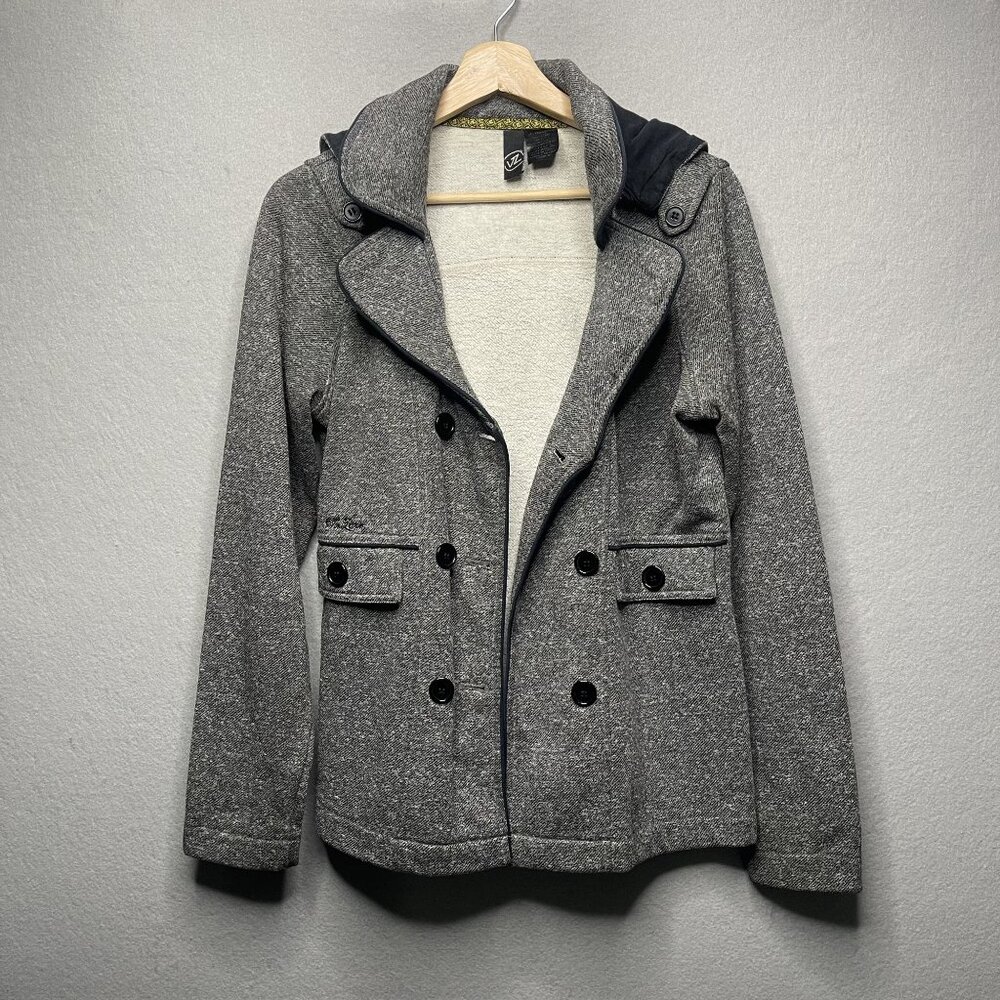 VonZipper Y2K Womens Medium Gray Hooded Peacoat Jacket Lightweight